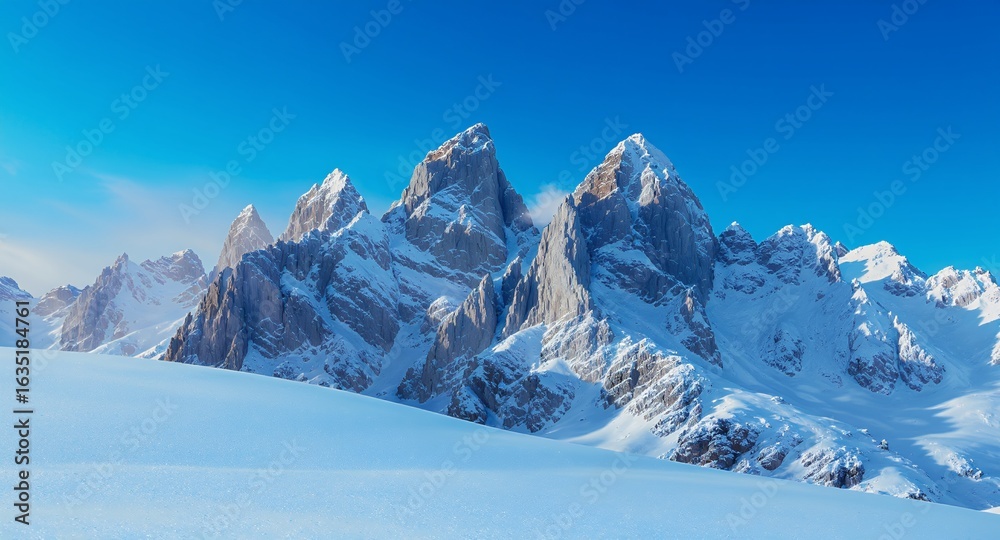 Fototapeta premium Stunning Winter Mountain Landscape Snow-Capped Peaks Pristine Slopes
