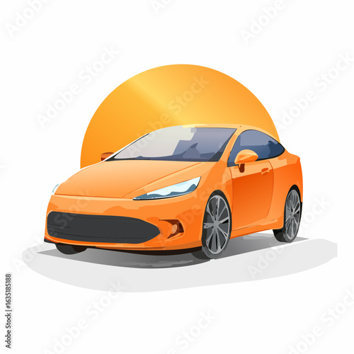 Stylish orange coupe against a golden sunset backdrop showcases modern automotive design