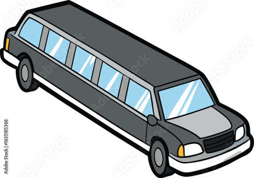 A black limousine displayed against a clean white background.
