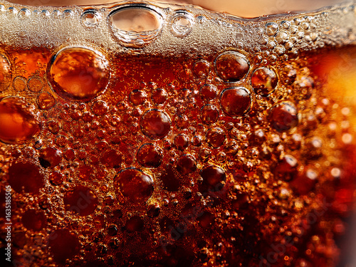 Macro Close-up: Tiny, Intricate Bubbles and Foam on the Surface of a Freshly Poured Cola

