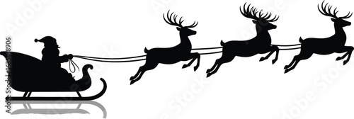 Vector art of santa claus in sleigh with reindeer isolated on white background