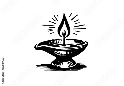 Old oil lamp hand drawn vector illustration