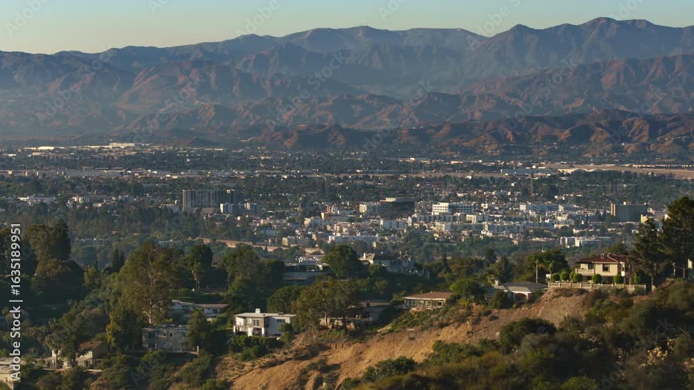 San Fernando Valley Burbank from Studio City Sunset Telephoto Time Lapse Los Angeles California USA San Fernando Valley Burbank from Studio City Sunset Telephoto Time Lapse Los Angeles California USA