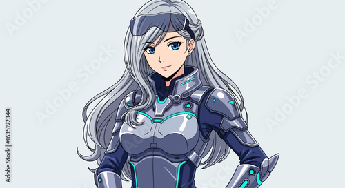 Futuristic Anime Warrior Girl In Armored Suit Illustration