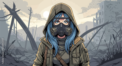 Brave Survivor In A Toxic Apocalyptic Wasteland Cartoon Style