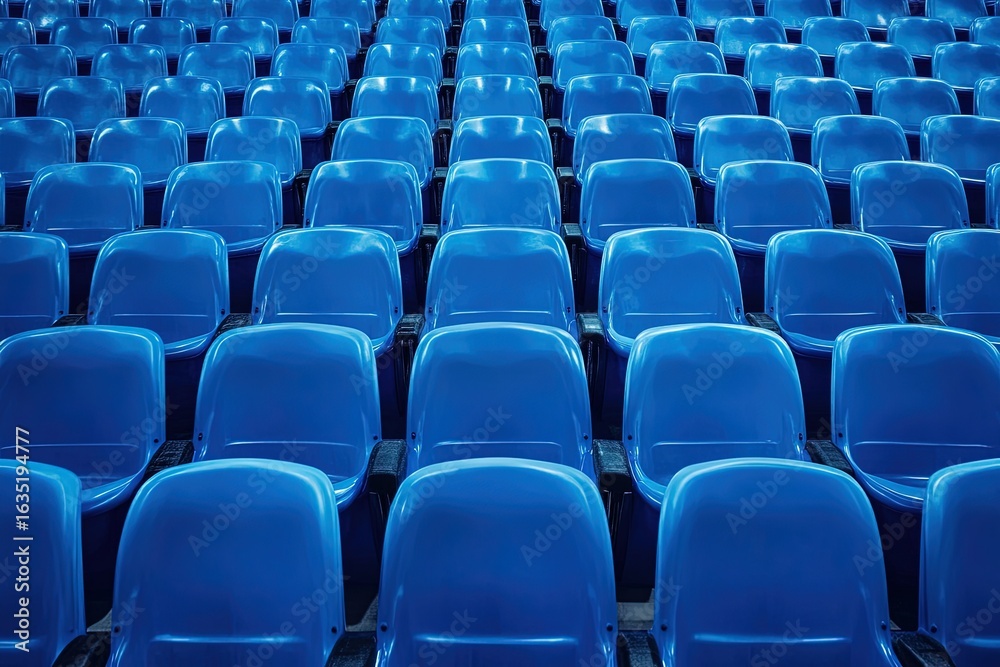 Naklejka premium Rows of empty blue stadium seats in VIP area.