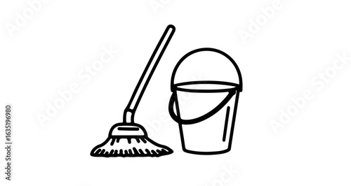 School cleaning supplies illustration of mop and bucket for house cleaning service and janitorial equipment use vector