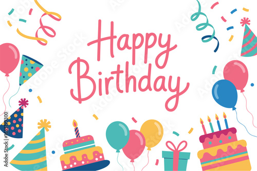 Festive birthday celebration with colorful decorations and sweet treats party greeting