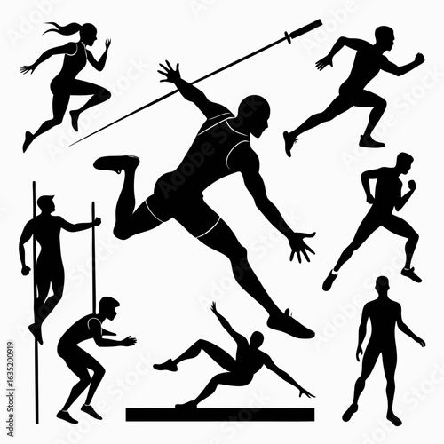 Collection of silhouettes depicting various track and field athletes in motion