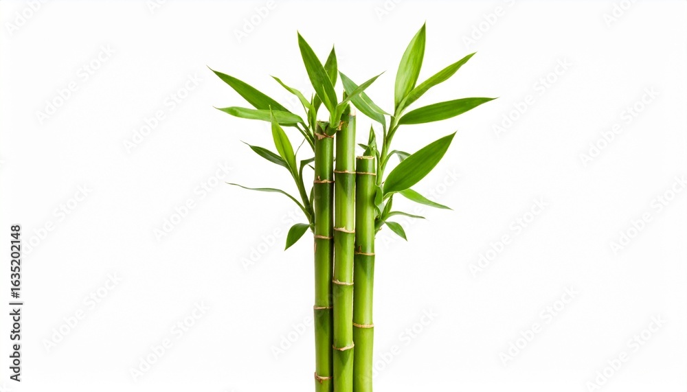 Fototapeta premium Vibrant green lucky bamboo plant with fresh leaves, isolated on a white background. A symbol of zen, growth, and tranquility.