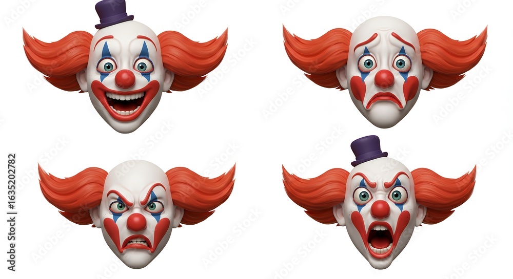 Naklejka premium Clown faces expressions illustration