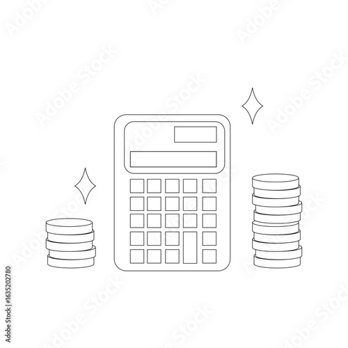 積み上げたコインと計算機のイラスト素材