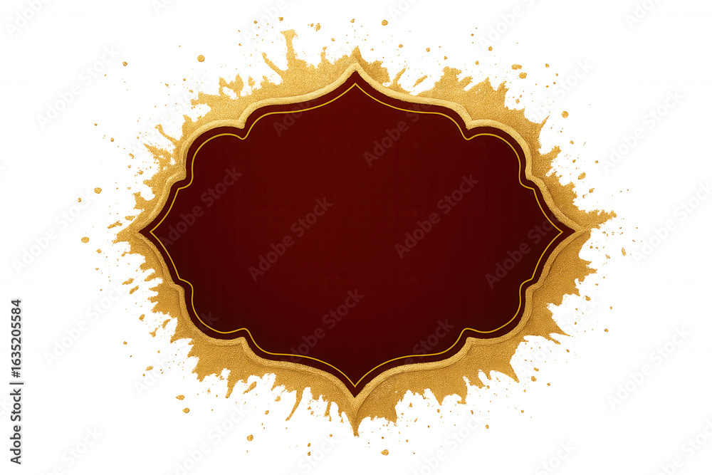 Obraz premium Red and gold label with golden splash on transparent background, creating an elegant and luxurious design