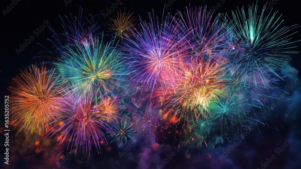 Vibrant fireworks night sky display Vibrant fireworks night sky display
