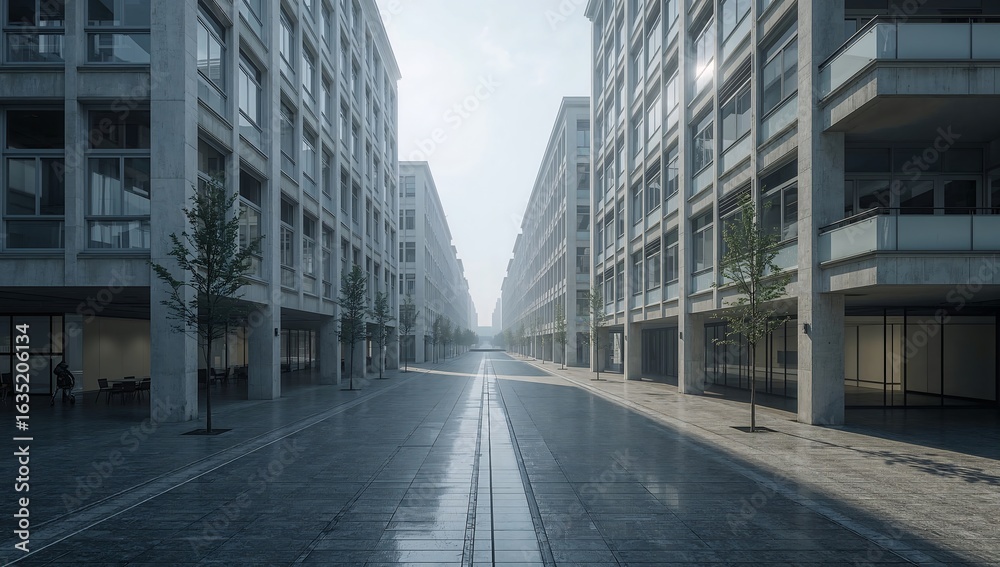 Obraz premium Photo of modern architecture featuring concrete buildings lining a city street creating an urban perspective