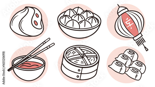 Minimal Chinese Food Icons dumplings dim sum