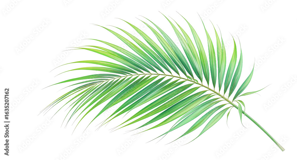 Obraz premium Lush Green Palm Frond, Tropical Leaf, Isolated on White Background, Perfect for Design