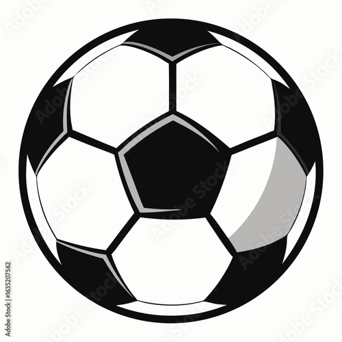Classic black and white soccer ball icon with geometric panels and subtle shading
