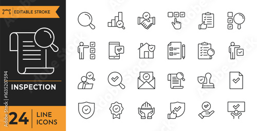 Inspection line editable icon set. editable stroke. Vector illustration