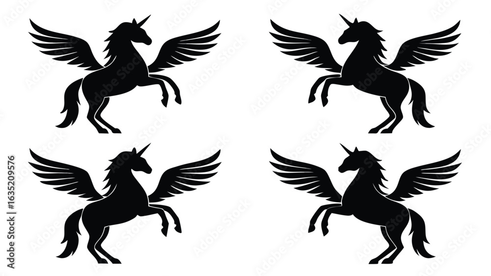 Obraz premium Black winged unicorns rearing up pegasus winged horse