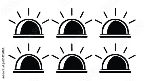 Six black siren lights on white alarm alert