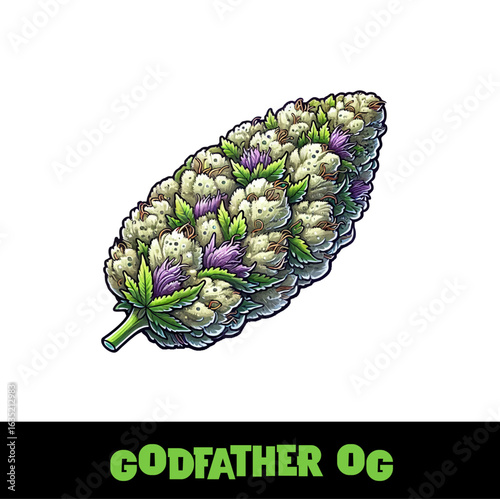 Vector Illustrated Godfather OG Cannabis Bud Strain Cartoon