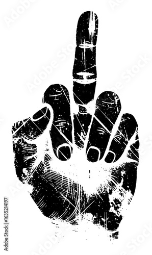 Black and White Grunge Middle Finger Hand Gesture