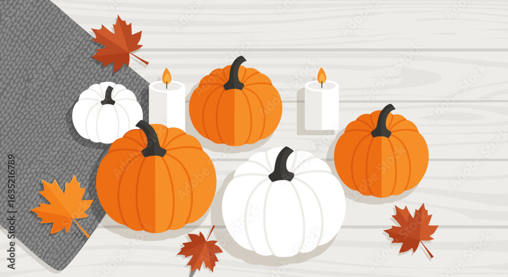 Naklejka premium Autumn Decor with Orange and White Pumpkins
