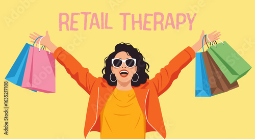 Happy woman enjoying retail therapy with shopping bags