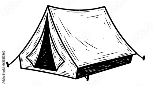 Illustration of a Camping Tent with Pen and Ink Style