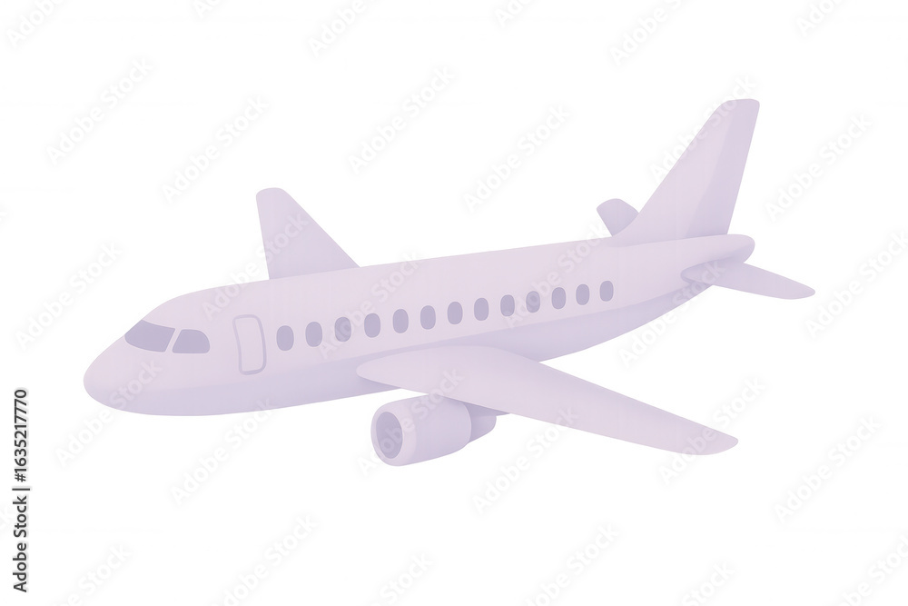 Fototapeta premium Minimalist 3d cartoon passenger airplane flying on transparent background, perfect for travel and aviation projects