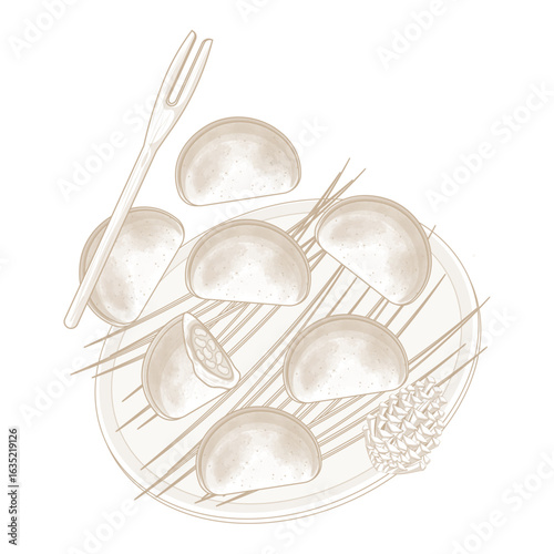 Vector Illustration Logo Line art Levitation Baramtteok or Gaepi tteok
