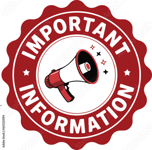 Red seal with megaphone announcing important information
