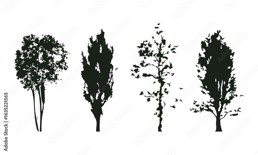 Fototapeta premium Hand drawn tree silhouette on white background