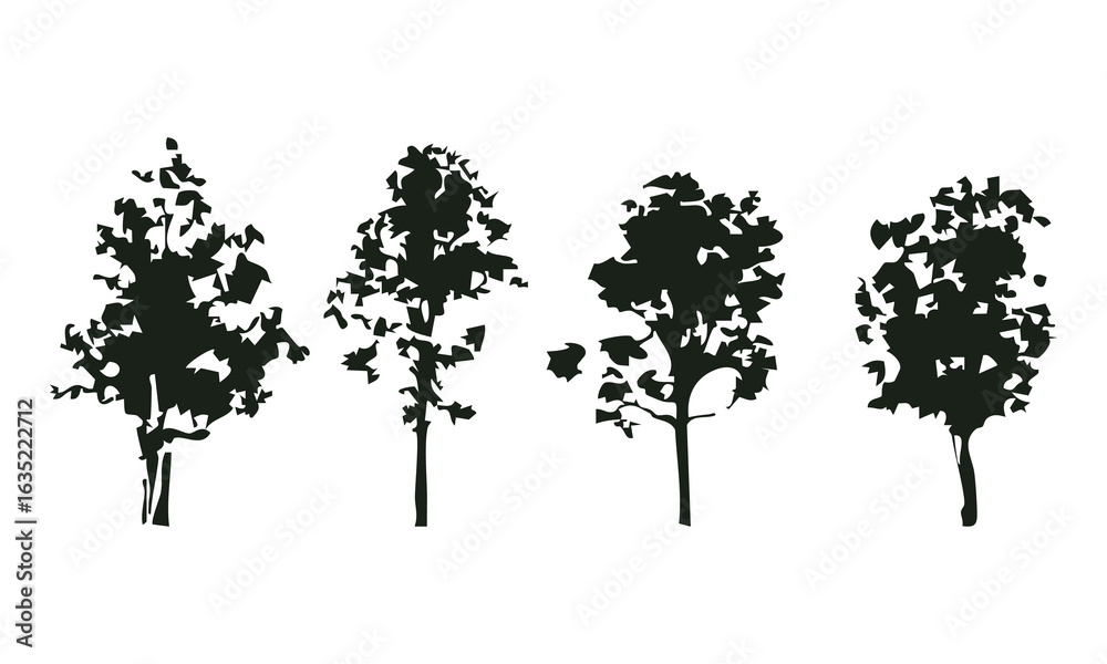 Obraz premium Hand drawn tree silhouette on white background