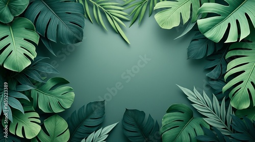 Tropical leaf background with vivid, high contrast greens	