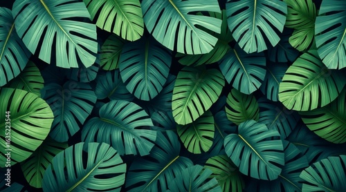 Tropical leaf background with vivid, high contrast greens	
