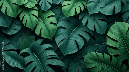Tropical leaf background with vivid, high contrast greens	
