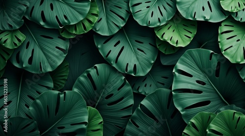 Tropical leaf background with vivid, high contrast greens	