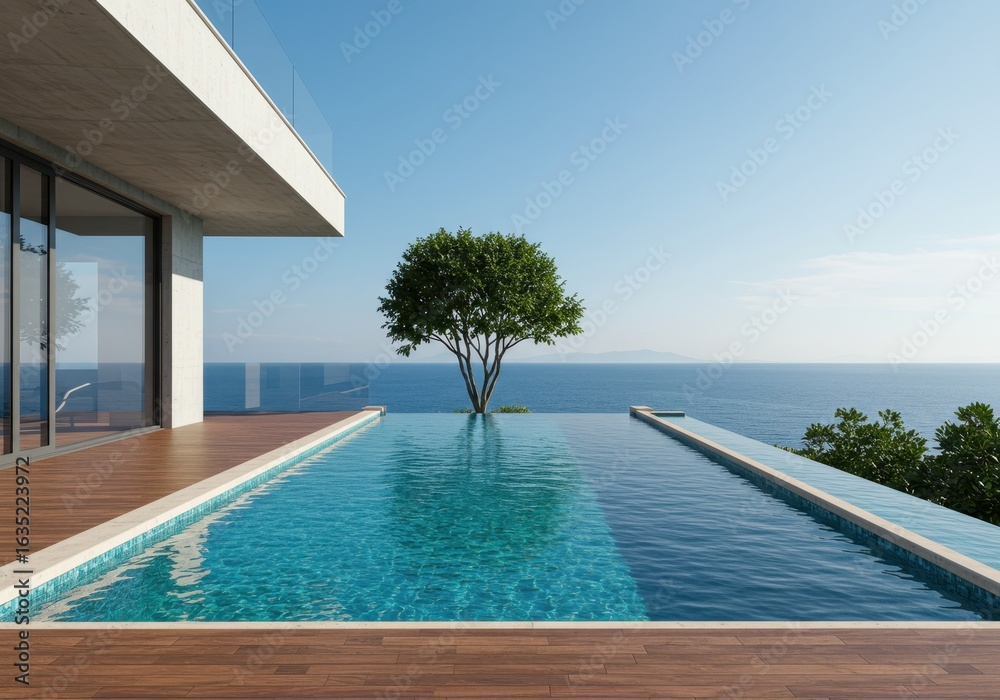 Fototapeta premium Luxury villa with infinity pool overlooking the ocean