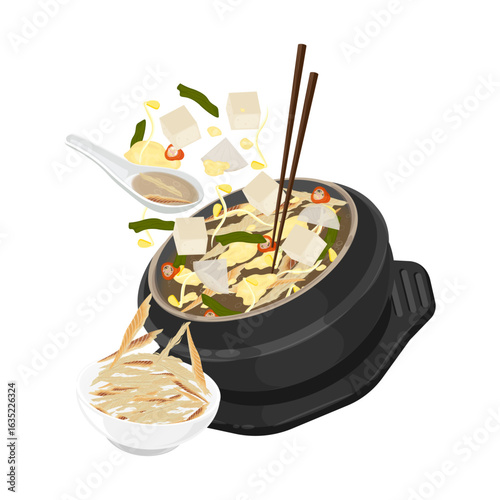 Vector Illustration Logo Clipart Levitation Korean Dried Pollock Soup Bugeoguk or Bukeoguk 