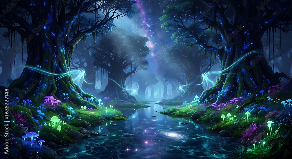 Fototapeta premium Bioluminescent Forest of Whispering Souls