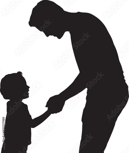 Father and child silhouette holding hands in a tender moment vector illustration