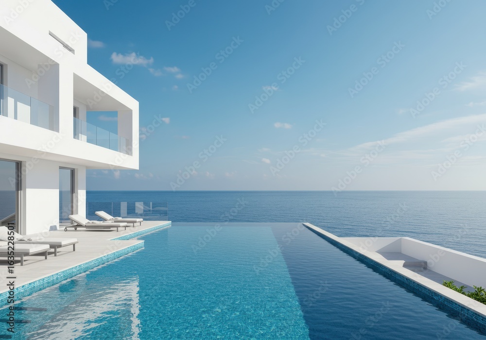 Fototapeta premium Modern luxury villa with infinity pool overlooking the ocean