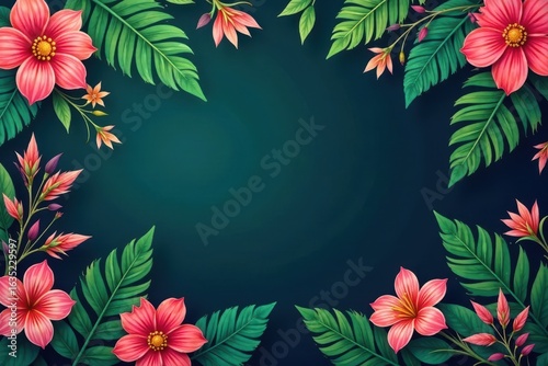 Vibrant floral & geometric shapes, tropical leaves , plant, floral