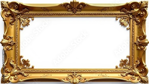 Intricate gold frame, ornate detailing, isolated , luxury, metallic
