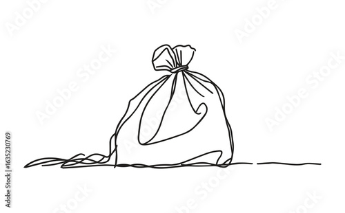 Continuous line drawing of a trash bag