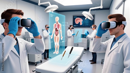Doctors Using Virtual Reality for Surgical Simulation and Medical Training in High-Tech Operating Room