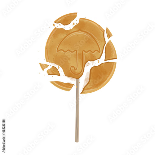 Vector Illustration Logo Clipart Cracked Dalgona Candy or Bbopgi with Stick