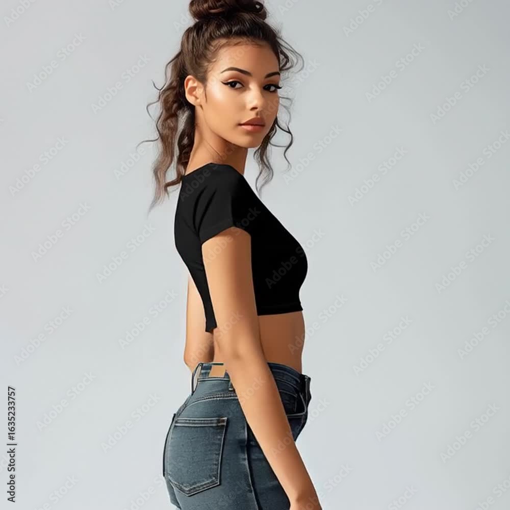 Casual Streetwear Fashion Women's Template Blank Mockup - Black Crop Top (Animated)